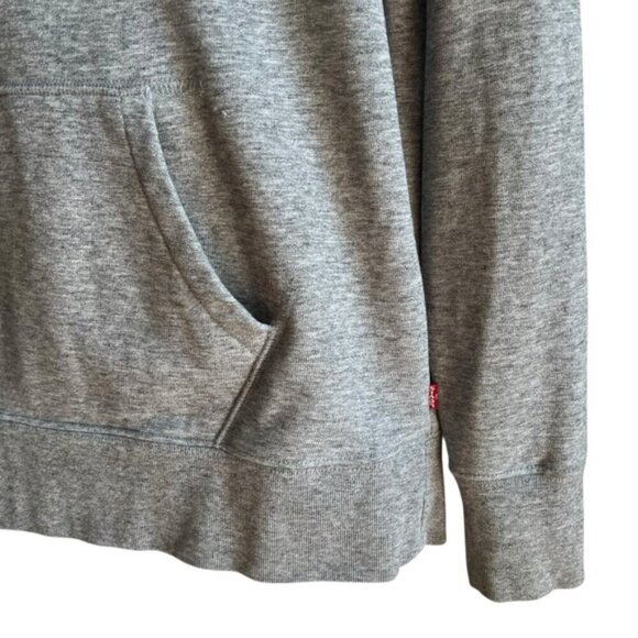 Levi’s Logo Hoodie Medium Gray Fleece Sweatshirt Relaxed Fit - Picture 5 of 14